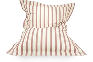rucomfy Beanbags Indoor/Outdoor Striped Giant Squarbie Adult Beanbag. Pre Filled Floor Cushion, Armchair or Lounger. Water & UV Resistant (Giant, Dusky Pink)