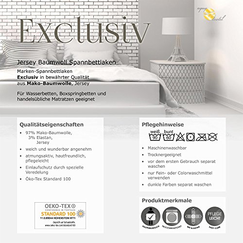 Exclusives Stretch Spannbettlaken für Wasserbetten & Boxspringbetten | Spannbetttuch Jersey Qualität feinste Mako-Baumwolle mit Elastan für hohe Matratzen | 180 x 200 – 200 x 220 cm | aqua-textil 0010761 | schnee-weiß - 4