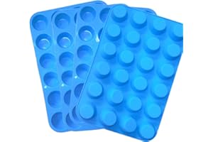Qtopun - Mini teglia in silicone, confezione da 4 pezzi, 24 tazze, in silicone, per muffin, colore: blu
