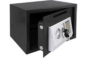 VANDISE Digitale Tresore, Schloss und Tresor, digitales Depot, 16 l Tresor, elektronische Einwurfbox mit PIN-Tastatur, manuelle Schlüssel zur einfachen Einzahlung von Bargeld, Schwarz