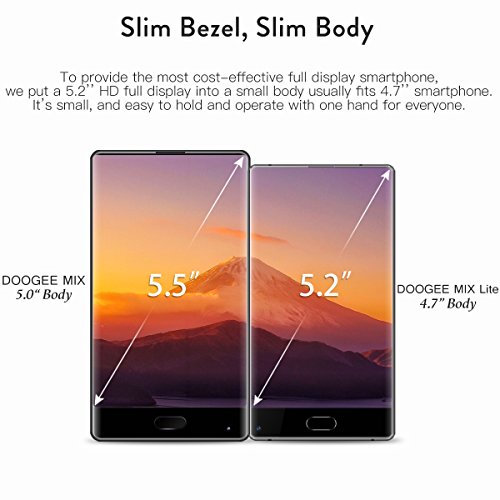 Smartphone Ohne Vertrag, DOOGEE MIX Lite 4G Dual SIM Handy Android 7.0 mit Fingerabdrucksensor, 5.2 Zoll HD IPS Display, 2GB RAM 16GB ROM, MT6737 Quad Core Prozessor, Dual 13 MP Hauptkamera - Schwarz