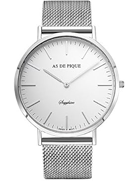 AS DE PIQUE Classic Luxus Armbanduhr Schweizer Uhrwerk Saphirglas Edelstahl silber mesh