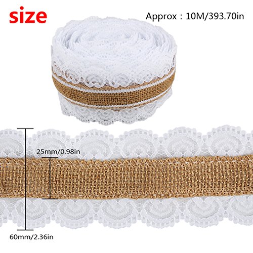 10M Natur Burlap Band-Rolle mit Spitze für Hochzeit Weihnachten DIY Fertigkeit MBJ-01 (2.5cm C) - 2