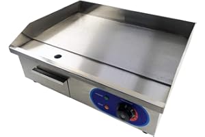 TAIMIKO Electric Griddle Commercial Counter Top Stainless Steel Hot Plate Kitchen Grill 3KW Fried Pans Burger Bacon Egg Fryer Barbeque (Full Flat)