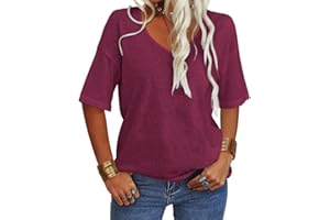 Tankaneo Women's V-Neck Short Sleeve T-Shirt Casual Loose Basic Summer Tops Half Sleeve Oversized Tunic Tee