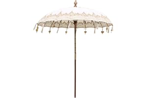 Oriental Galerie Bali Sonnenschirm Balinesischer Garten Schirm Baumwolle Handarbeit Retro Vintage Dekoschirm 2-teilig ca 180cm einfache Bemalung