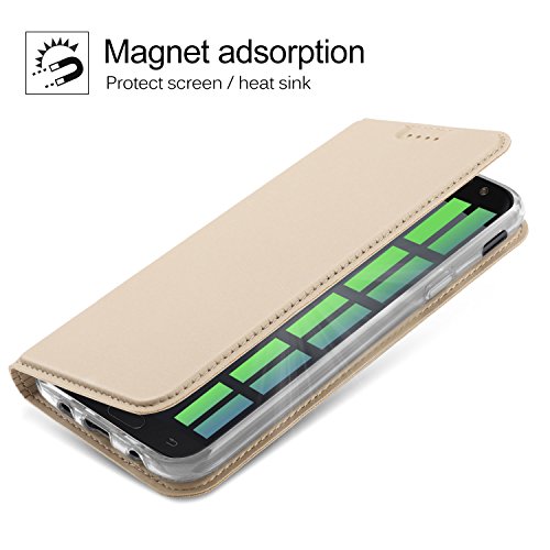 Samsung Galaxy J5 2017 HÃ¼lle, KuGi Samsung Galaxy J5 2017 Flip Bookstyle Kompletter Schutz Mit Magnetverschluss und Standfunktion Tasche Etui Cover Case SchutzhÃ¼lle fÃ¼r Samsung Galaxy J5 2017 Smartphone (Gold)