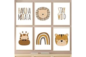 YOUIHOM 6 Poster Boho Jirafa León Tigre Laminas Bebe Animales Arcoiris Frases Positivas Cuadro Decoracion Beige Infantil 21x30 Regalo A4 sin Marco