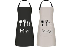 ETLEE Mr. & Mrs. Grembiule da cucina regolabile impermeabile con tasche per matrimonio, regalo