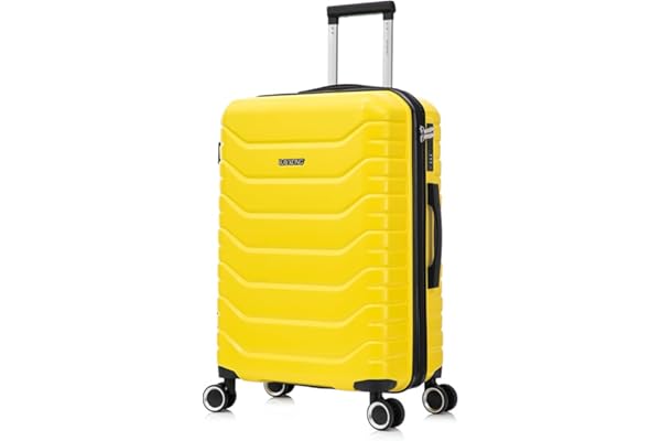 RAYKONG Maleta Mediana Expandible ABS+PC 66x45x27.50cm - 30cm Extendido | 82L - 90L | 24 Pulgadas |23kg semirígidas candado combinación - Amarillo