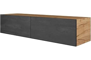 Planetmöbel Mobile TV West, porta TV lungo 140 cm, mobiletto TV sospeso o da appoggio, mobile TV per soggiorno, mobile porta TV 37,8 x 140 x 30 cm, rovere dorato nero carbone