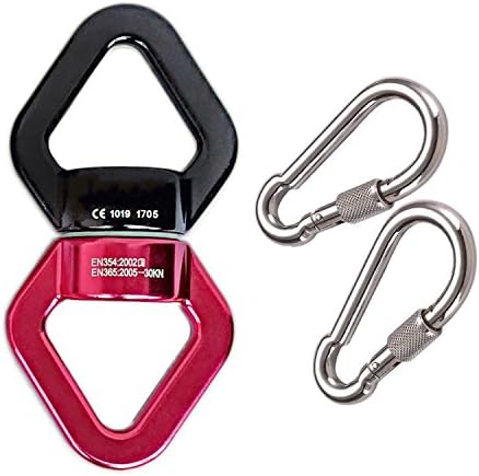JIAMEIYI Safety Connector 360°Rotator Swing Spinner Rope Swivel 30KN Climbing Rotor Rotational Device Outdoor Indoor Aluminum Alloy With 2 Carabiners (Black-red)