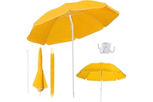 HOME KOKO LOOK SET di OMBRELLONE da Spiaggia Inclinabile 200CM + APPENDIABITI + SACCA PVC, Obrellone da Balcone/Giardino/Terrazzo/Piscina/Pesca Esterno Antivento Portabile