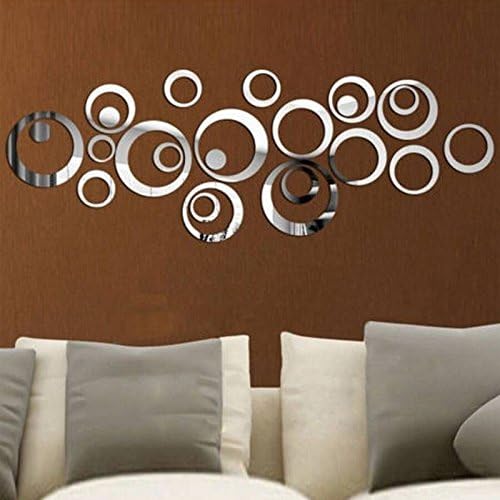 ETGtek(TM) 1set 3d Sweet Circles Mirror Style Removable Decal Vinyl Art Wall Sticker Home Decor(Silver)