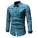 Produktbild UFODB Herren Slim Fit Jeanshemden Fit Denim Shirt Langarmhemd mit Tasche Langarmshirts Bluse Freizeit Hemden