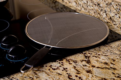 Engmaschiges Spritzschutzsieb aus Edelstahl mit Standfüßen mit hitzebeständigem Griff von LiveFresh Ein Fettschutz, der auf jeden Topf oder jede Pfanne passt und Spritzen verhindert,33 cm Durchmesser - 8