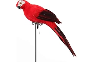 LWINGFLYER Artificial Parrot Foam Feather Parrot Macaw Bird Suitable for Spring Clothing Epaulettes Modern Home Garden Party Decoration (13.8"/35cm) (Red)