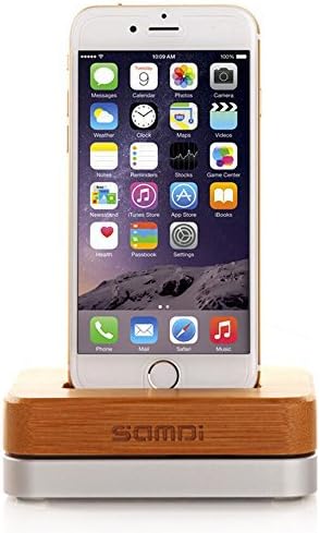 iPhone 7 Stand, Bamboo Wooden Desk Stand Charger with Aluminum Alloy Base for iPhone 7 plus/iPhone 7/iPhone 6 plus/ iPhone 6/ iPhone 5