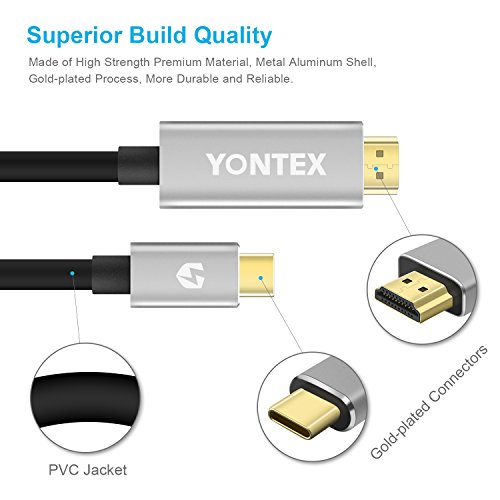 [4K @ 60Hz] USB C auf HDMI Kabel (6ft / 1.8m), USB 3.1 Typ C Stecker (Thunderbolt 3 kompatibel) zum HDMI Kabel für 2016 MacBook Pro, 2015 MacBook, ChromeBook Pixel, Samsung Galaxy S8 / S8 Plus von YONTEX - 3
