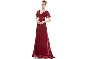 Ever-Pretty Women's Double V-Neck Short Flutter Sleeves Empire Waist Elegant Chiffon Long Evening Dresses 9890