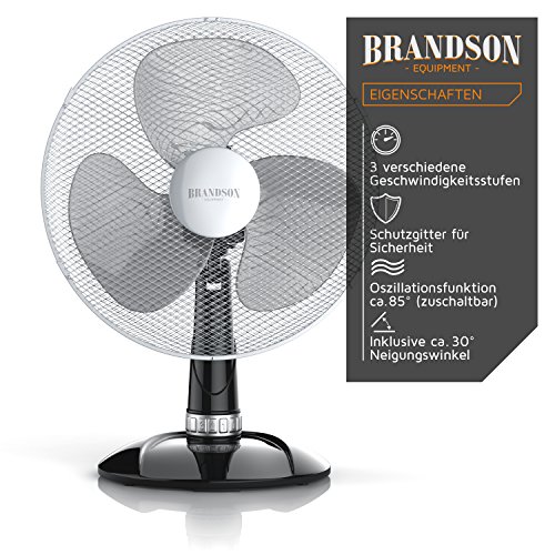 Brandson – Tischventilator 30cm / Windmaschine | Tisch Ventilator mit 3-Leistungsstufen | Leistungsaufnahme 40W | angenehmes Betriebsgeräusch | Neigungswinkel ca. 30° | Oszillation ca. 85° | schwarz / silber - 4