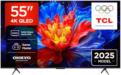 TCL 55P8K QLED 4K HDR Ultra HD 55" QLED TV with Google TV Technology (Dolby Vision and Atmos, Motion Clarity Pro 144Hz, FreeSync, Onkyo 2.1 Audio, Google Assistant Compatible)
