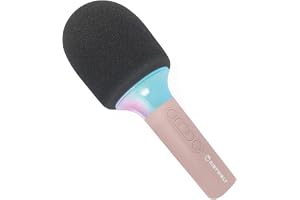 KIDYWOLF Mikrofon Bluetooth med Licht rosa | Trådlös, inbyggd 5 W-högtalare, 6 stämningseffekter, flerfärgade LED-lampor, USB-C-uppladdningsbar, lätt och bekväm