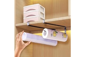 DAOUZL Portarotolo da Cucina, 2 PCS Porta Carta Sottopensile, 27cm Senza Foratura, Porta Scottex da Appendere, Sotto Armadietto Salvaspazio (Nero)