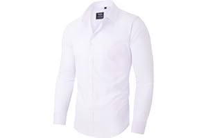 siliteelon Mens Shirts Non Iron Plain Men's Long Sleeve Regular Fit Stretch Dress Business Formal Shirt