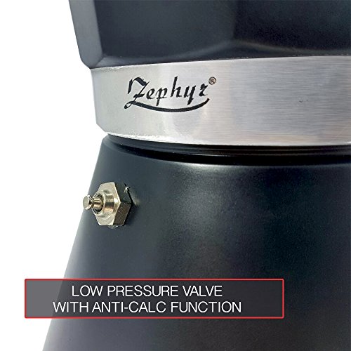 ZEPHYR Z-1173-DI12 CafeSimo 12 Tassen Italienisch Aluminium Espresso Kaffeemaschine Herd Oben Induktion mit Anti-Kalk-Function 600 ml, 0,6 L schwarz - 4