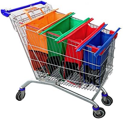 A Set Of 4 Trolley Eco-Friendly Shopping Bags - Reusable Grocery Bags โ A Variety Of Colors And Sizes - Removable, Foldable And Reusable