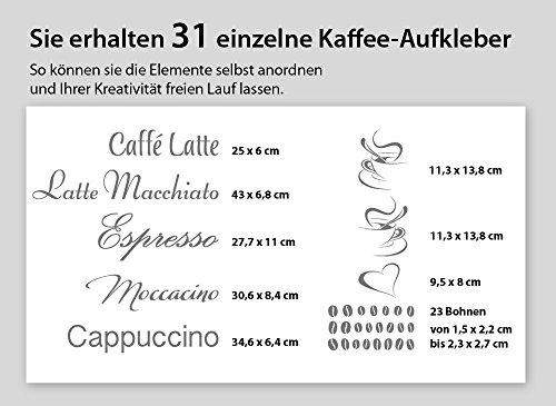 Wandora G006 Küche Latte Macchiato Moccacino Cappuccino Espresso Caffe Latte Kaffeebohnen Wandaufkleber Wandsticker braun Kreativset - 4