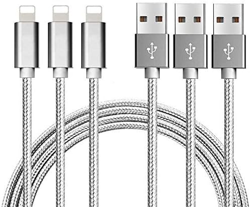 Charging Cables, MASUMARK 5FT (1.5M) Nylon Braided Cord Lightning Cable Certified to USB Charging Charger for iPhone 7/7 Plus/6S/6 Plus/6S Plus/5S/5C/SE/iPad Air/Mini/iPod Nano 7 - Grey - 3 Piece