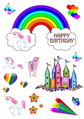 Rainbow Einhorn Stand Up Kuchen Szene aus Essbar Wafer Papier – Perfekt für Dekorieren Ihre Kuchen – einfach zu benutzen - 2