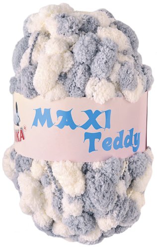 Pompon Strickgarn / Wolle MAXI TEDDY 200 g #22 weiß-grau
