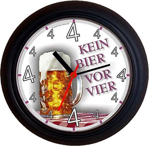 Lucky Clocks Bieruhr KEIN BIER VOR VIER MASS lustige und originelle Wanduhr für Bierfans und Biertrinker Bierliebhaber für jeden Anlass mit jeder Beschriftung und jedem Vornamen Namen erhältlich auch ganz neutral