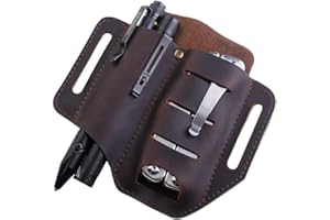 VIPERADE PJ8 Funda de Cuero Organizador EDC de Cuero Multiherramienta Retro Hademade 2 Bolsillos Portador Herramienta Cinturón Bolsa para Linterna Cuchillo Herramienta Táctica Pluma Aire Libre