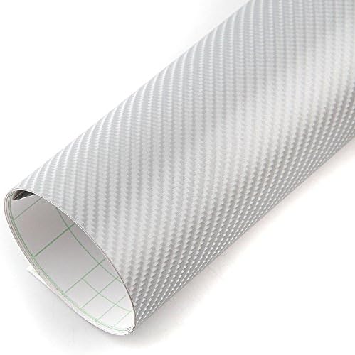 PEATOP Carbon Fibre Vinyl Wrap Bubble Free Air Release 4D Texture Sheet Roll Anti-Wrinkle Silver (60" x 96"/5FT x 8FT)