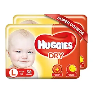 Huggies New Dry Large Size Diapers Combo Pack of 2, 52 Counts Per Pack (104 Counts)