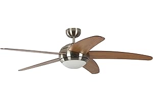 ‎PEPEO Pepeo Deckenventilator mit Beleuchtung und Fernbedienung Melton, Gehäuse Nickel, Flügelfarbe Honig - Ahorn, 132 cm, für Räume bis zu 25m²