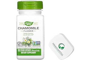 PremiumVital, Nature's Way, Chamomile Flower (Kamilleblüten), 350mg, 100 vegane Kapseln, mit praktischer Pillendose, Laborgeprüft, Glutenfrei, Sojafrei, Vegetarisch