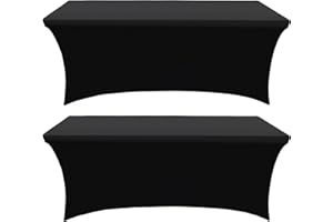 Utopia Kitchen, Confezione da 2 tovaglie in spandex aderente (1,8 m, colore nero), lavabili e resistenti alle pieghe, tovaglie rettangolari elasticizzate per tavolo di patio, per eventi, matrimoni e