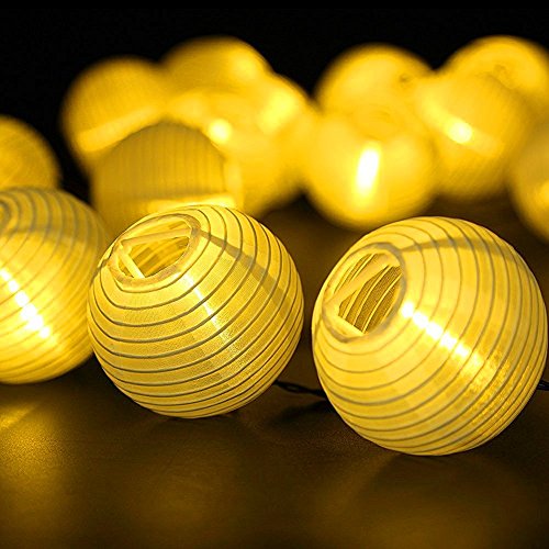 SunJas Solar Lichterkette 30 LEDs 6 Meter Lampions Laterne wasserfest Lichterkette Garten Innen- und Außenbereich warmweiß kaltweiß blau bunt für Party Weihnachten Outdoor Fest Deko usw. (30 LEDs warmweiß) - 4