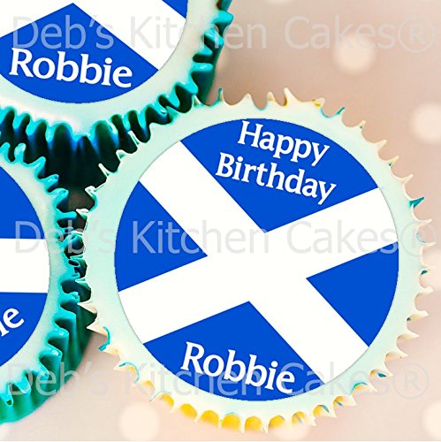 Personalised Scottish Flag Cupcake Decorations - Edible Wafer - 4cm x 24