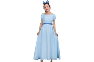 HANAHOLA Wendy Costume Cosplay Dress Adult Women Girls Blue Darling Princess Maxi Dress Halloween Fancy Party Dressing Up