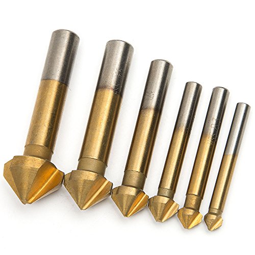 Fortag 6 tlg 3 Flute 90° Kegelsenker Satz Titan-beschichtet Kegelsenkersatz Senker Senkbohrer Senkbohrung Versenker Entgrater Set 6.3-20.5 mm - 4