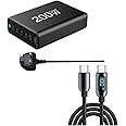 Gibz 200W C type & Usb Charger Charging Station Hub:Gan Multi USB Charger with 6 Ports,Quick Dock UK 100W Type C Charger & Digital Display Data Cord-5A PD Fast Charging USB C to USB C Cable included