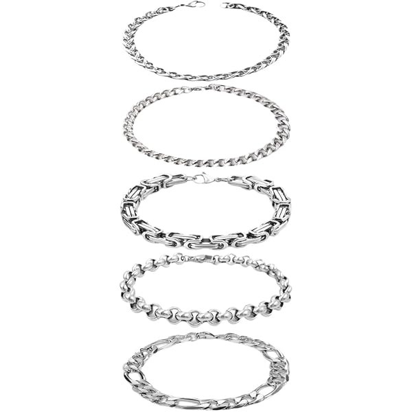 Set Da 4 Bracciali Impilabili Per Uomo In Argento – Catene Eleganti, Lunghezza 21 Cm, Regalo Perfetto Per Natale, San Valentino O Compleanno
