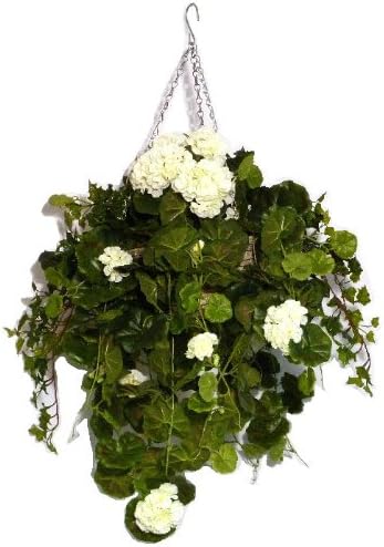 OloreHome Artificial Hanging Basket with Cream Geraniums and Foliage 59cm