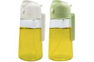 SHUNCHG 2Pcs Oil Dispenser for Kitchen, 2 in 1 oil Spray Bottle and Olive Oil Dispenser, Oil Sprayer for Cooking Air Fryer 470ml for Cooking, Kitchen, Salad, Barbecue, Baking (White & Green)